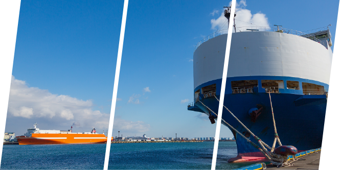 苫小牧港の海上を行き交うフェリーのイメージ